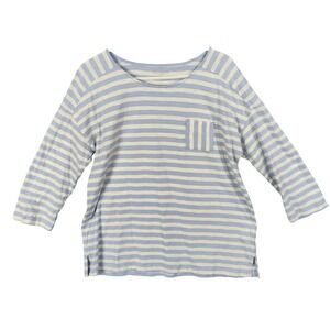 Talbots Womens Striped 3/4 Sleeve Crew Neck Pocket TShirt Blue SZ Large Parisian